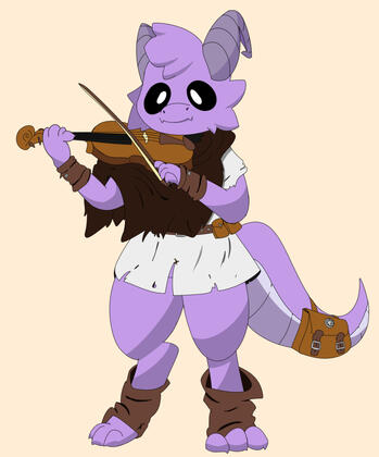 Drawing of a purple Kobold playing the violin